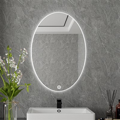 Oval Round LED Lighted Wall Mount Vanity Mirror With Defogger